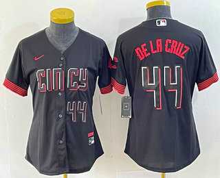Womens Cincinnati Reds #44 Elly De La Cruz Number Black 2023 City Connect Cool Base Stitched Baseball Jersey4